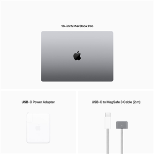 Nešiojamas kompiuteris Apple MacBook Pro 16 (2023), M2 Pro 12C/19C, 16GB, 512GB, ENG, space gray