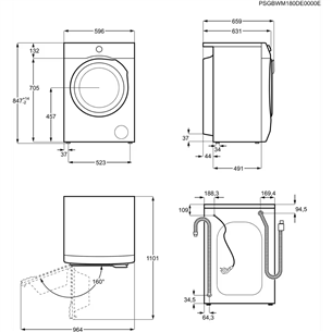 AEG 7000 Series, 9 kg, depth 63.1 cm, 1600 rpm, white - Front load washing machine