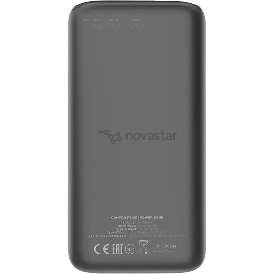 Canyon PB-301, 30 000 мАч, USB-A, USB-C, черный - Внешний аккумулятор