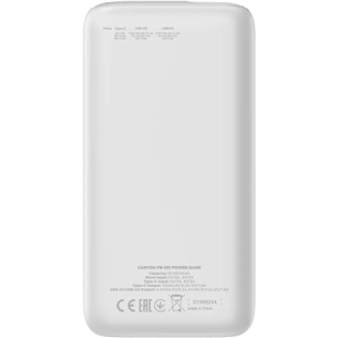 Canyon PB-301, 30 000 mAh, USB-A, USB-C, white - Powerbank