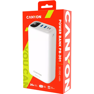 Išorinė baterija Canyon PB-301, 30 000 mAh, USB-A, USB-C