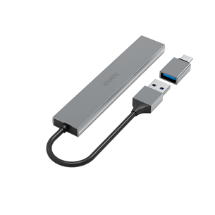 Šakotuvas Hama USB Hub, 4x USB 3.2 Gen 1, USB-C adapter, gray