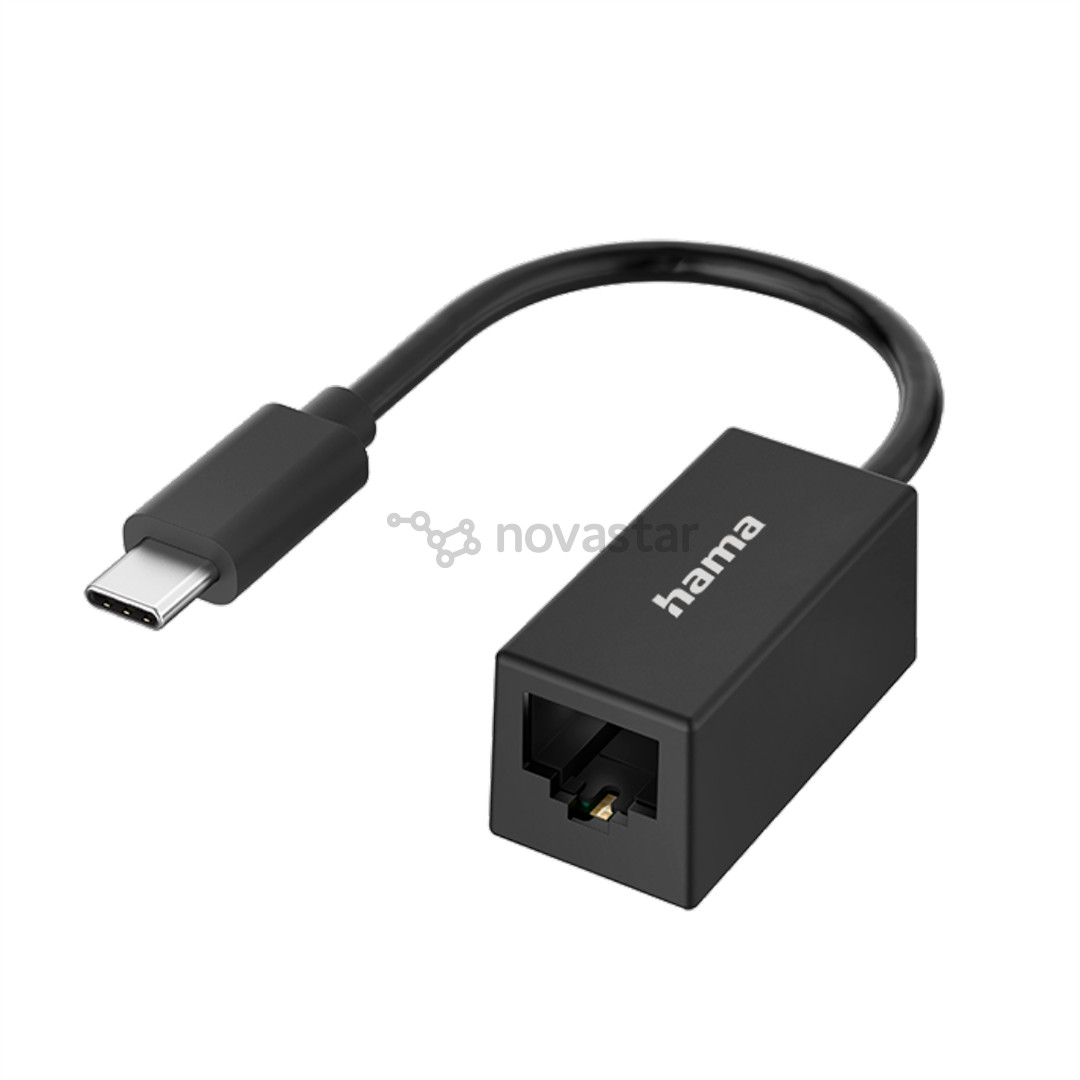 Adapteris Hama Network Adapter, USB-C -> LAN, black