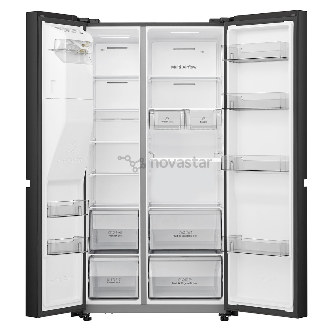 Hisense, No Frost, vanduo ir ledukai, talpa 632 L, aukštis 179 cm, juodas - Šaldytuvas