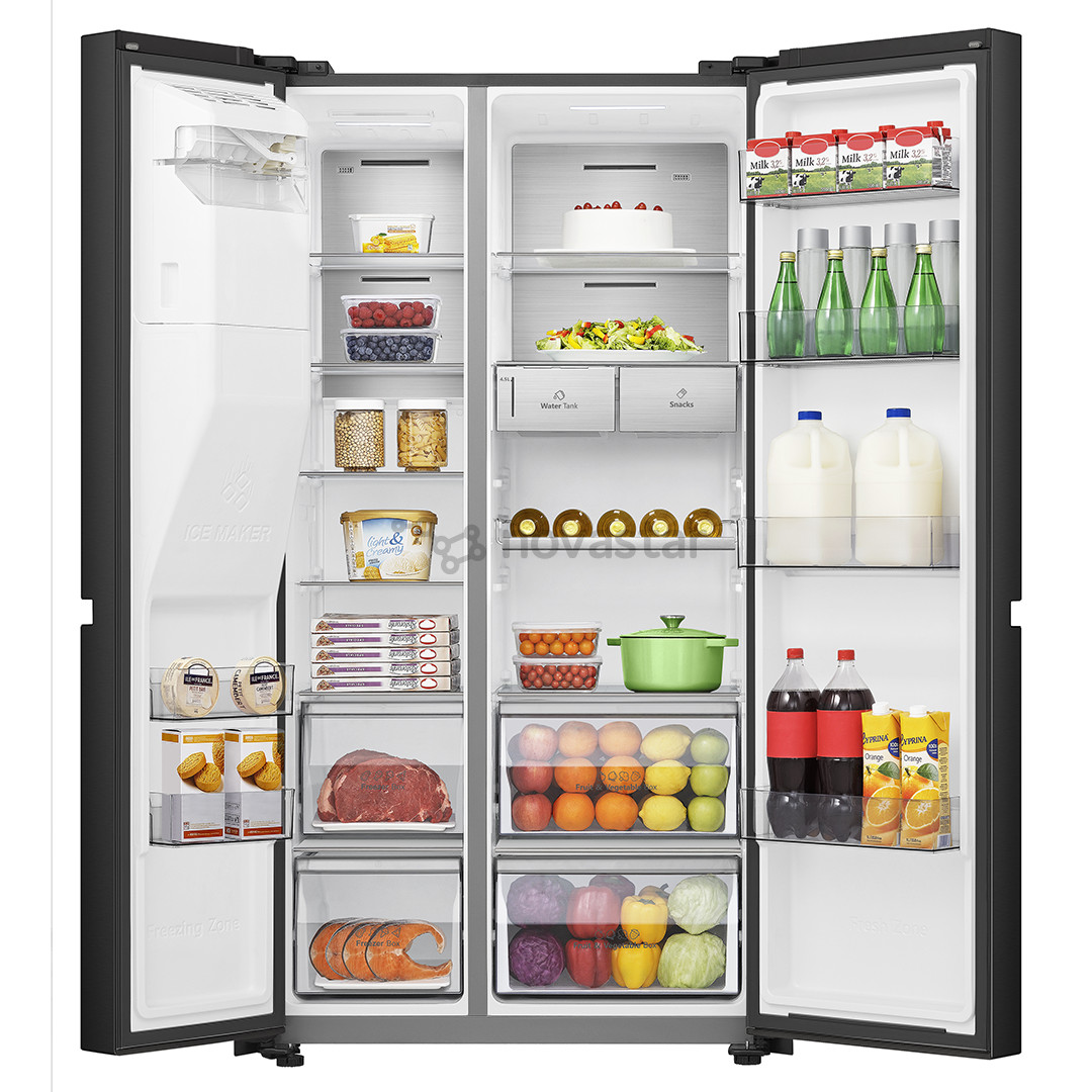 Hisense, No Frost, vanduo ir ledukai, talpa 632 L, aukštis 179 cm, juodas - Šaldytuvas