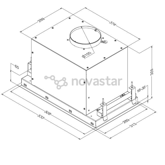 Built in hood, Novy 26052 Crystal, motor, 60cm, 600m3/h black