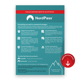 NordPass  - Slaptažodžių tvarkyklės 1-erių metų prenumerata skirta 6 įrenginiams