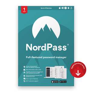NordPass  - Slaptažodžių tvarkyklės 1-erių metų prenumerata skirta 6 įrenginiams NP1C1Y-NSLT-E