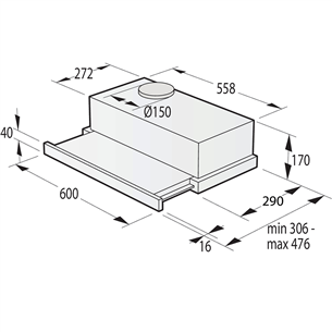 Gartraukis Hisense MH6TL4TB, plotis 60 cm, 450 m³/h