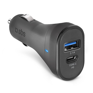 SBS, USB-A, USB-C, 10 Вт, черный - Автомобильное зарядное устройство
