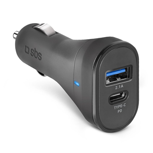 Automobilinis įkroviklis SBS, USB-A, USB-C, 10 W, black