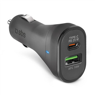 SBS, USB-A, USB-C, 25 W, juodas - Automobilinis įkroviklis TECRPD25W