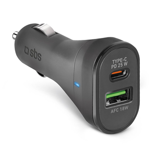 Įkroviklis SBS, USB-A, USB-C, 25 W, black