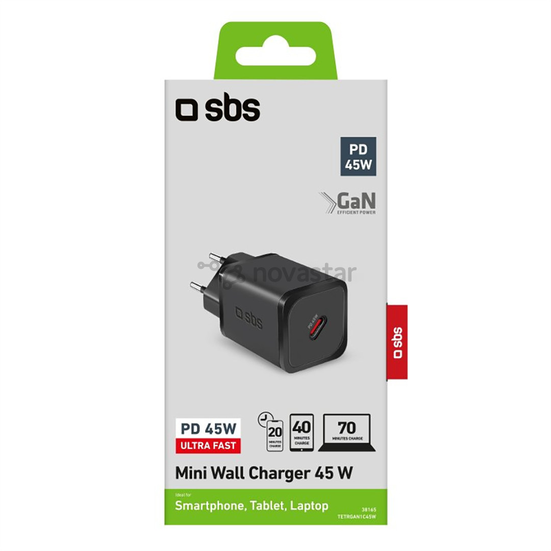 SBS Mini Wall Charger, USB-C, 45 W, juodas - Įkroviklis