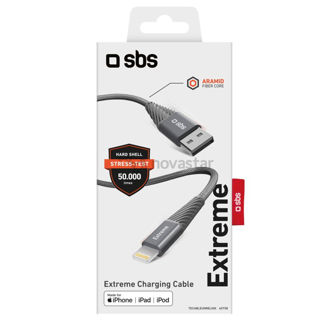 SBS Extreme Charging Cable, USB-A - Lightning, 1,5 м, серый - Кабель