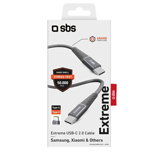 Laidas SBS Extreme Charging Cable, USB-C - USB-C, 1,5 m, gray