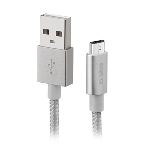 SBS Silver Metal Braided, USB-A - Micro USB, silver - Cable TECABLEMICROBS