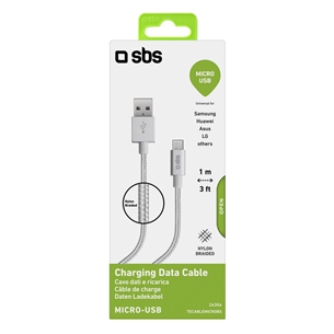 Laidas SBS Silver Metal Braided, USB-A - Micro USB, silver