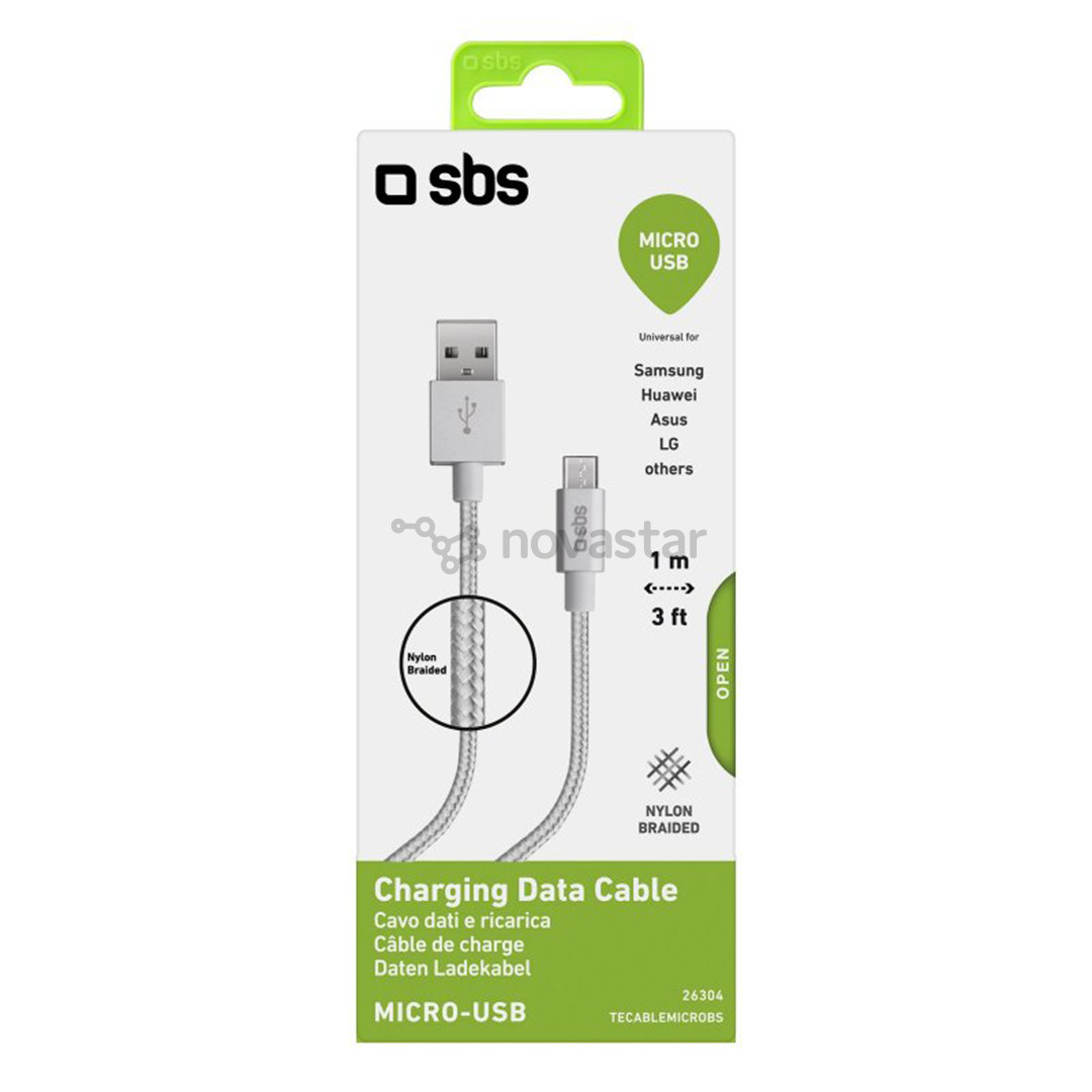 Laidas SBS Silver Metal Braided, USB-A - Micro USB, silver