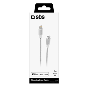 Laidas SBS Silver Metal Braided, USB-C - Lightning