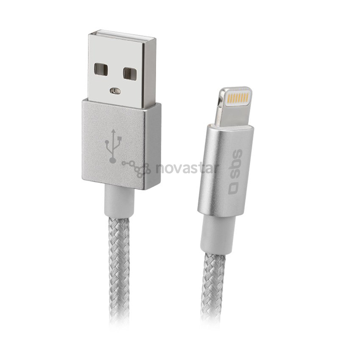 SBS Silver Metal Braided, USB-A - Lightning, silver - Cable
