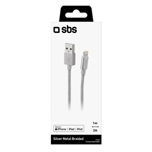 Laidas SBS Silver Metal Braided, USB-A - Lightning, silver