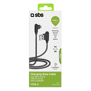 Laidas SBS, USB-A - USB-C, 90°, 1 m, black