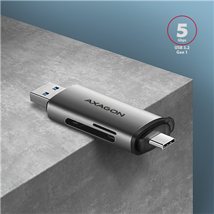 Kortelių skaitytuvas AXAGON CRE-SAC SuperSpeed USB-C / USB-A