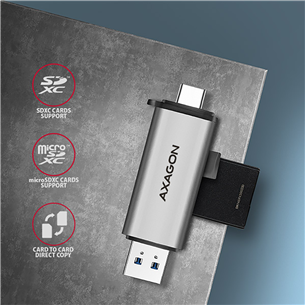 Kortelių skaitytuvas AXAGON CRE-SAC SuperSpeed USB-C / USB-A