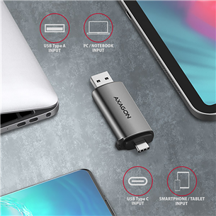 Kortelių skaitytuvas AXAGON CRE-SAC SuperSpeed USB-C / USB-A