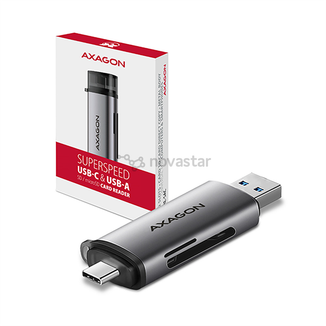 AXAGON CRE-SAC SuperSpeed USB-C / USB-A Card Reader, dark gray - Memory card reader
