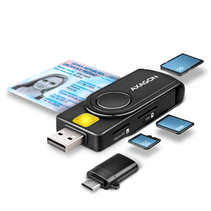 Atminties kortelių skaitytuvas AXAGON CRE-SMP2A, USB-A, USB-C, memory card reader, black