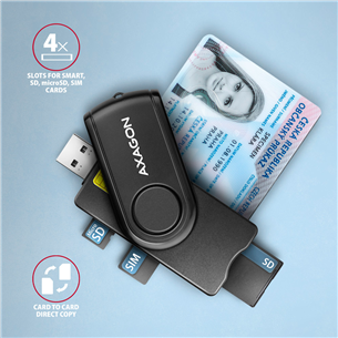 Atminties kortelių skaitytuvas AXAGON CRE-SMP2A, USB-A, USB-C, memory card reader, black
