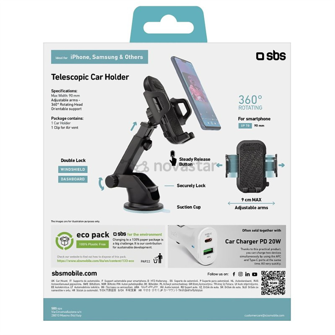 SBS, su siurbtuku, juodas - Universalus telefono laikiklis