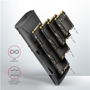 SSD dėklas Axagon EEM2-GTS Thin Screwless Box, USB-C, NVME M.2, black