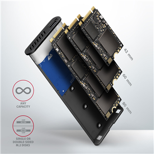 SSD dėklas Axagon EEM2-SB2 Raw Box, USB-C, M.2 NVME, mSATA, black