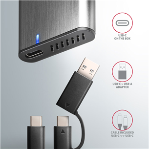 SSD dėklas Axagon EEM2-SG2 Raw Box, USB-C, M.2 NVME, SATA, silver