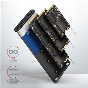 SSD dėklas Axagon EEM2-SG2 Raw Box, USB-C, M.2 NVME, SATA, silver