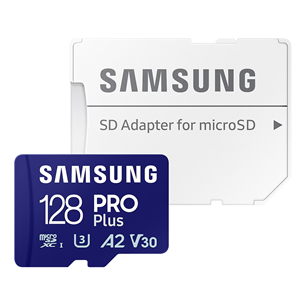 Atminties kortelė Samsung PRO Plus, 2023 micro SDXC, 128 GB + adapteris MB-MD128SA/EU