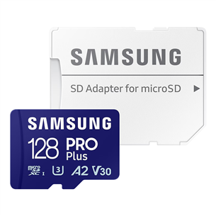 Samsung PRO Plus, 2023, microSDXC, 128 ГБ, синий - Карта памяти и адаптер