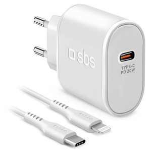 SBS, USB-C, Lightning, 20 W, baltas - Įkroviklis su laidu TETRKITPD20LIGW