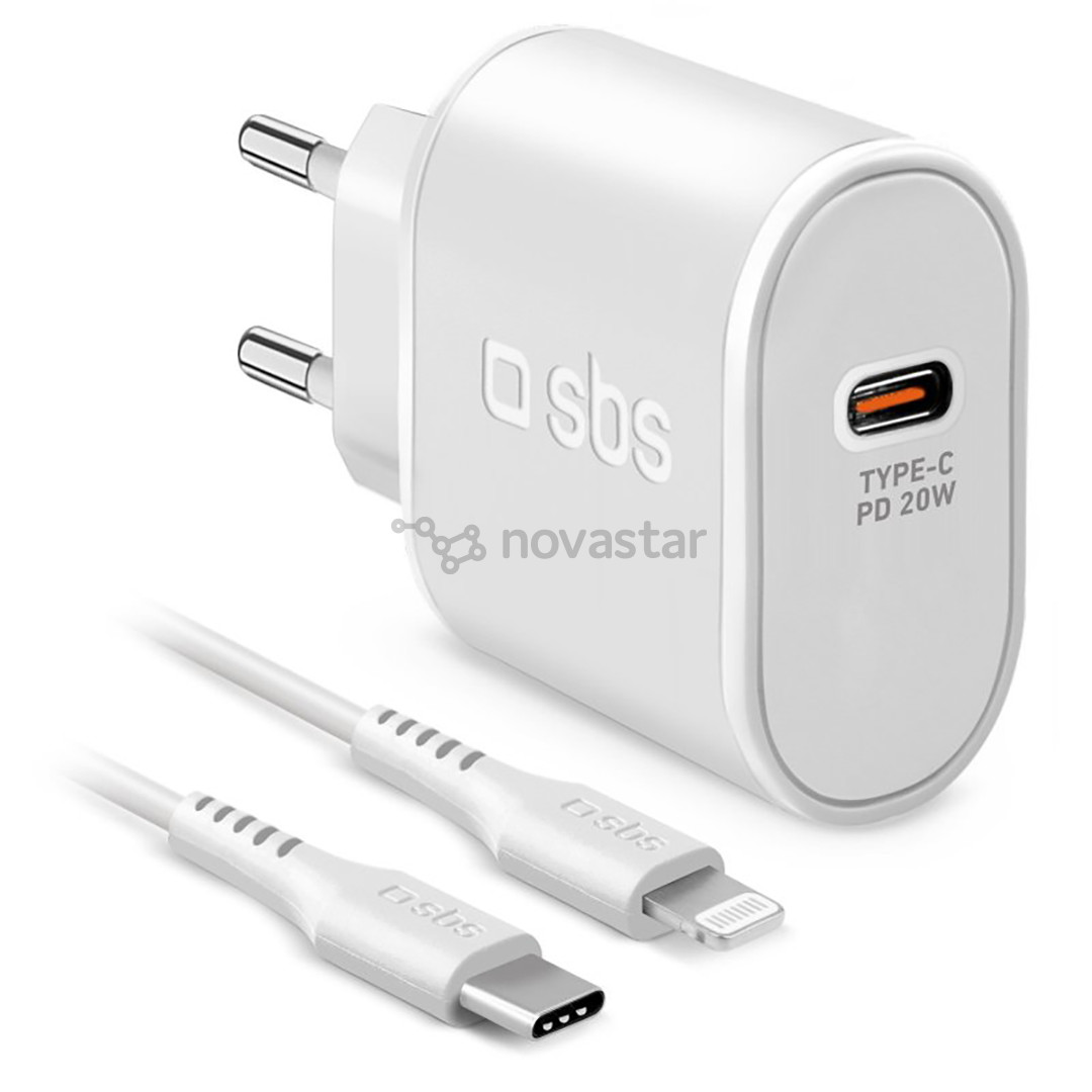 SBS, USB-C, Lightning, 20 W, white - Charger with cable