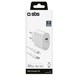 Įkroviklis SBS, USB-C, Lightning, 20 W, su laidu