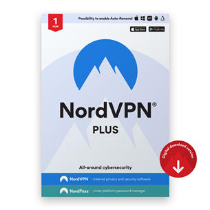 NordVPN Plus - Skaitmeninio saugumo programinės įrangos 1-erių metų prenumerata skirta 6 įrenginiams NVP1C1Y-NSLT-E