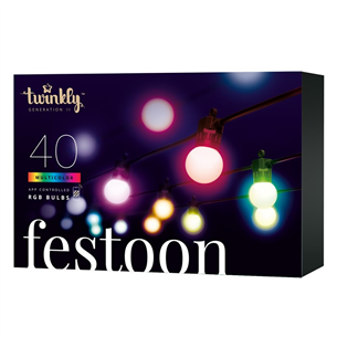 Išmaniosios lemputės Twinkly Festoon Lights 40 RGB, 20 m, black