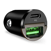 Automobilinis įkroviklis Puro Mini, USB-A, USB-C, 30 W, black