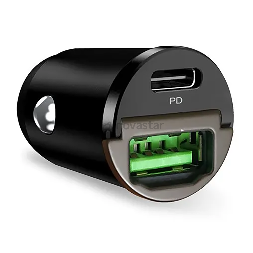 Automobilinis įkroviklis Puro Mini, USB-A, USB-C, 30 W, black