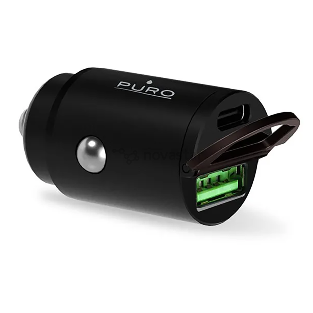 Automobilinis įkroviklis Puro Mini, USB-A, USB-C, 30 W, black