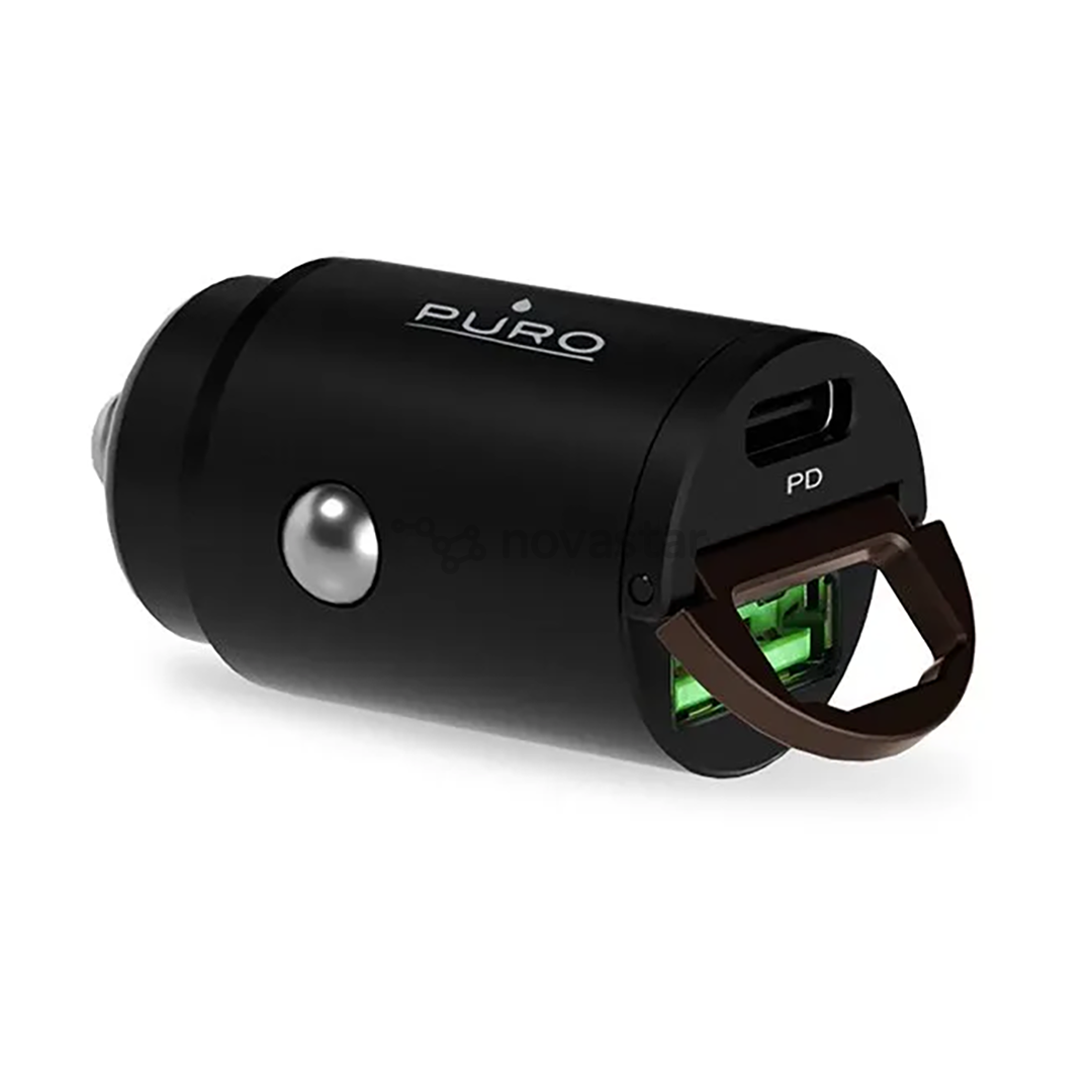 Automobilinis įkroviklis Puro Mini, USB-A, USB-C, 30 W, black