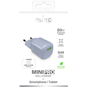 Įkroviklis Puro MiniPro, USB-C, 20 W, blue